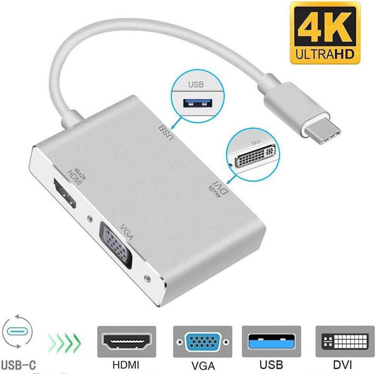 4 in 1 USB 3.1 USB C Type C to HDMI VGA DVI USB 3.0 Adapter Cable for Laptop  Macbook Google Chromebook Pixel