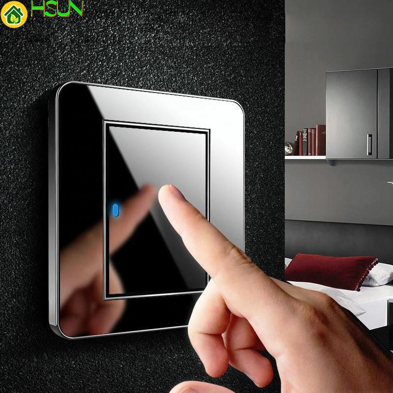 86 Black mirror switch Household Wall TV Computer socket LED Light- Point switch 1 2 3 4 gang 1 2 way  EU socket USB