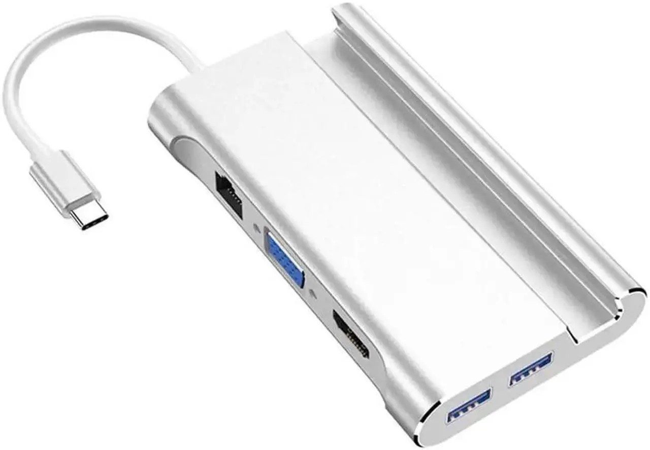 Alt view image 3 of 5 - 7 in 1 USB-C USB 3.1 Type C to 4K HDMI VGA Rj45 Gigabit Ethernet 3 USB 3.0 Port PD Charging Adapter Dock Holder Hub