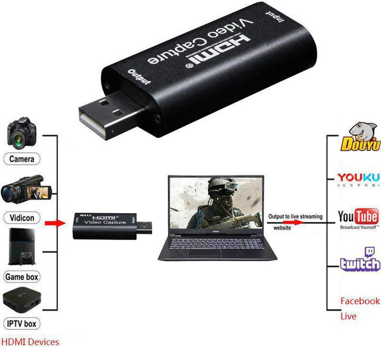 Video Capture Card USB 2.0 HDMI Video Capture Grabber Phone Game HD Camera Capture Recording Box + PC Live Streaming