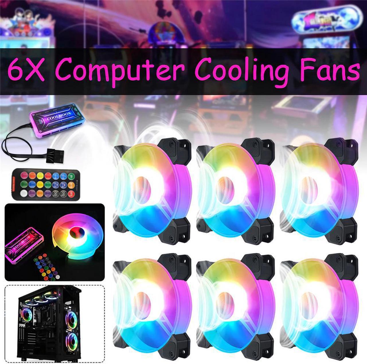 6pcs RGB Adjust LED Fan Cooler 120mm Cooling Fan PC Computer Case Fan Heatsink Silent For Gaming Case Cooler Fan With Controller