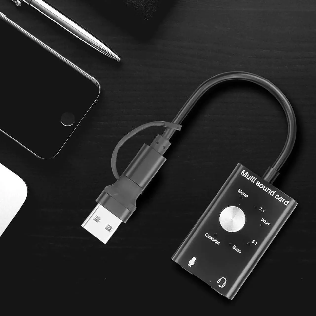 Alt view image 2 of 5 - Portable 5.1 / 7.1 USB External Sound Card Type-C to 3.5mm Jack Microphone Earphone 3D Audio For Windows Mac Linux
