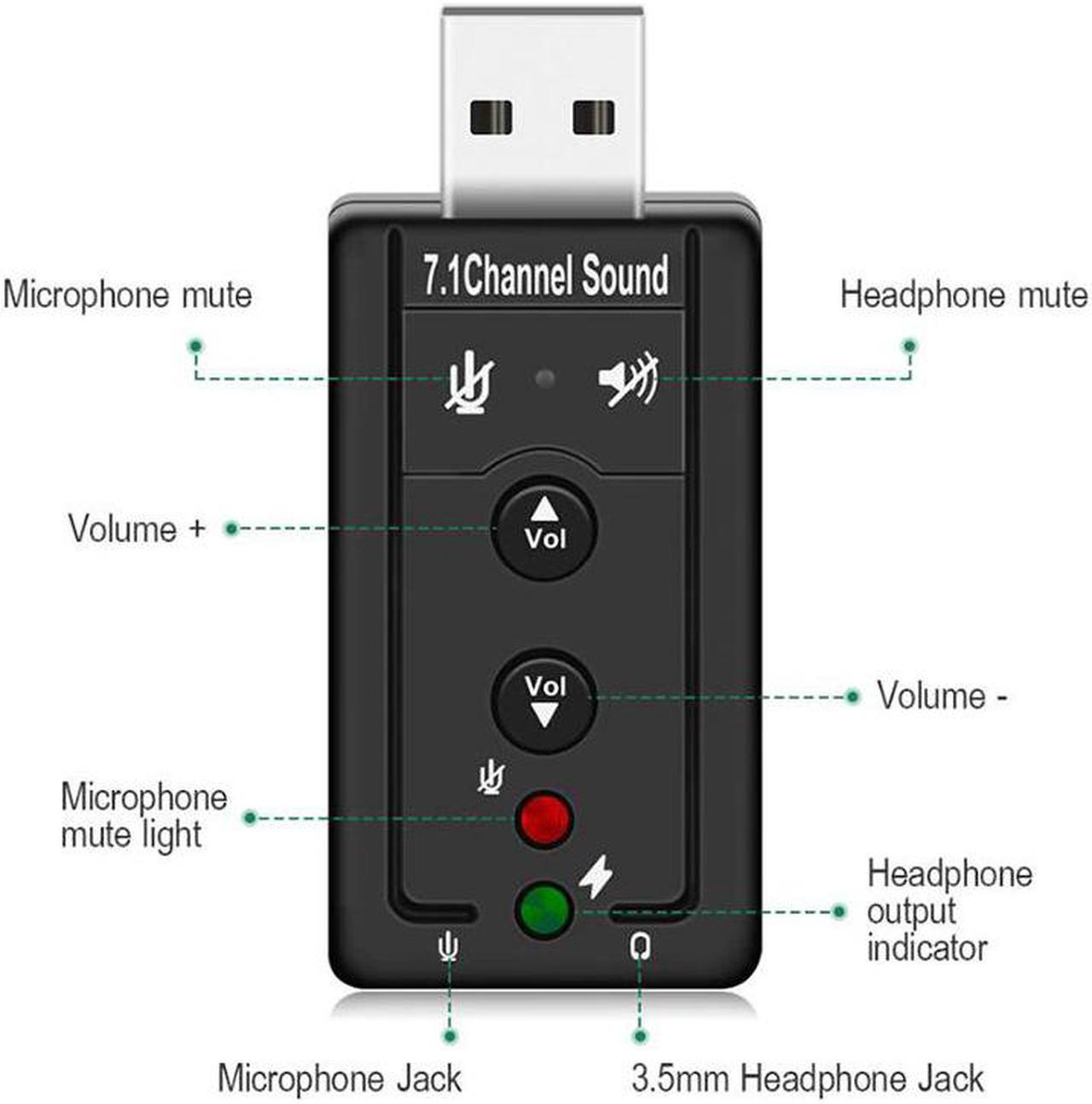 Sound Card 7.1 Channel  External Sound Card  to Jack 3.5mm Headphone Audio Adapter Micphone Sound Card For Mac Android