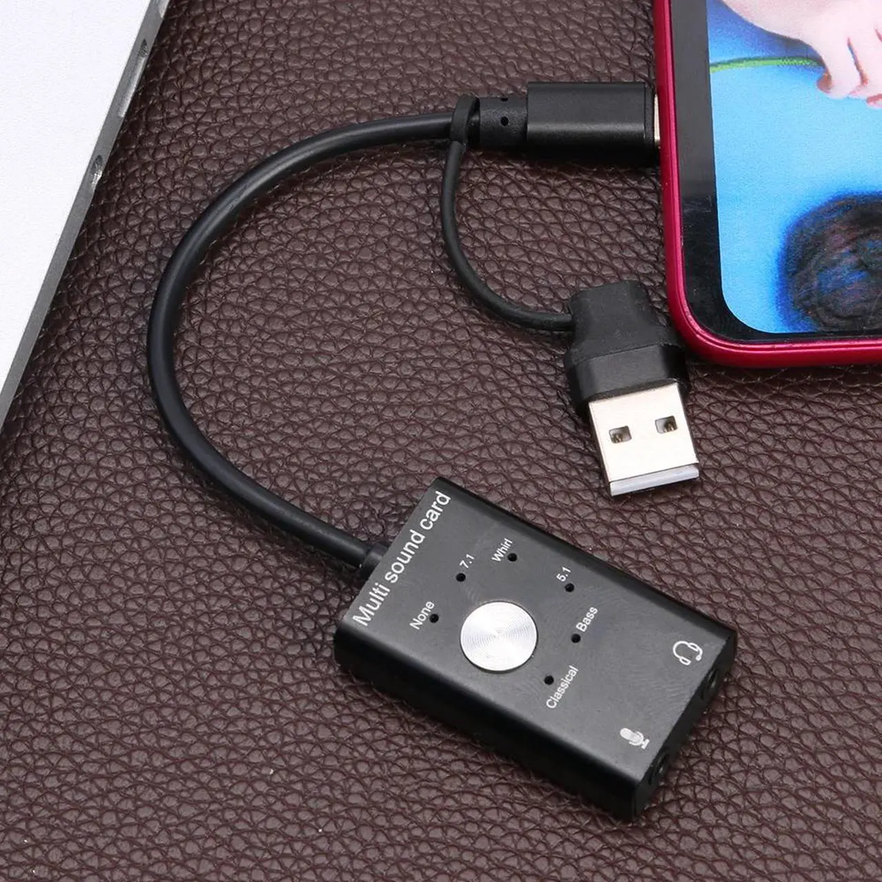 Alt view image 2 of 5 - 7.1 5.1 USB External Sound Card USB2.0+ Type C to 3.5mm Jack Headphone Microphone Audio Adapter for Windows Mac Linux Android