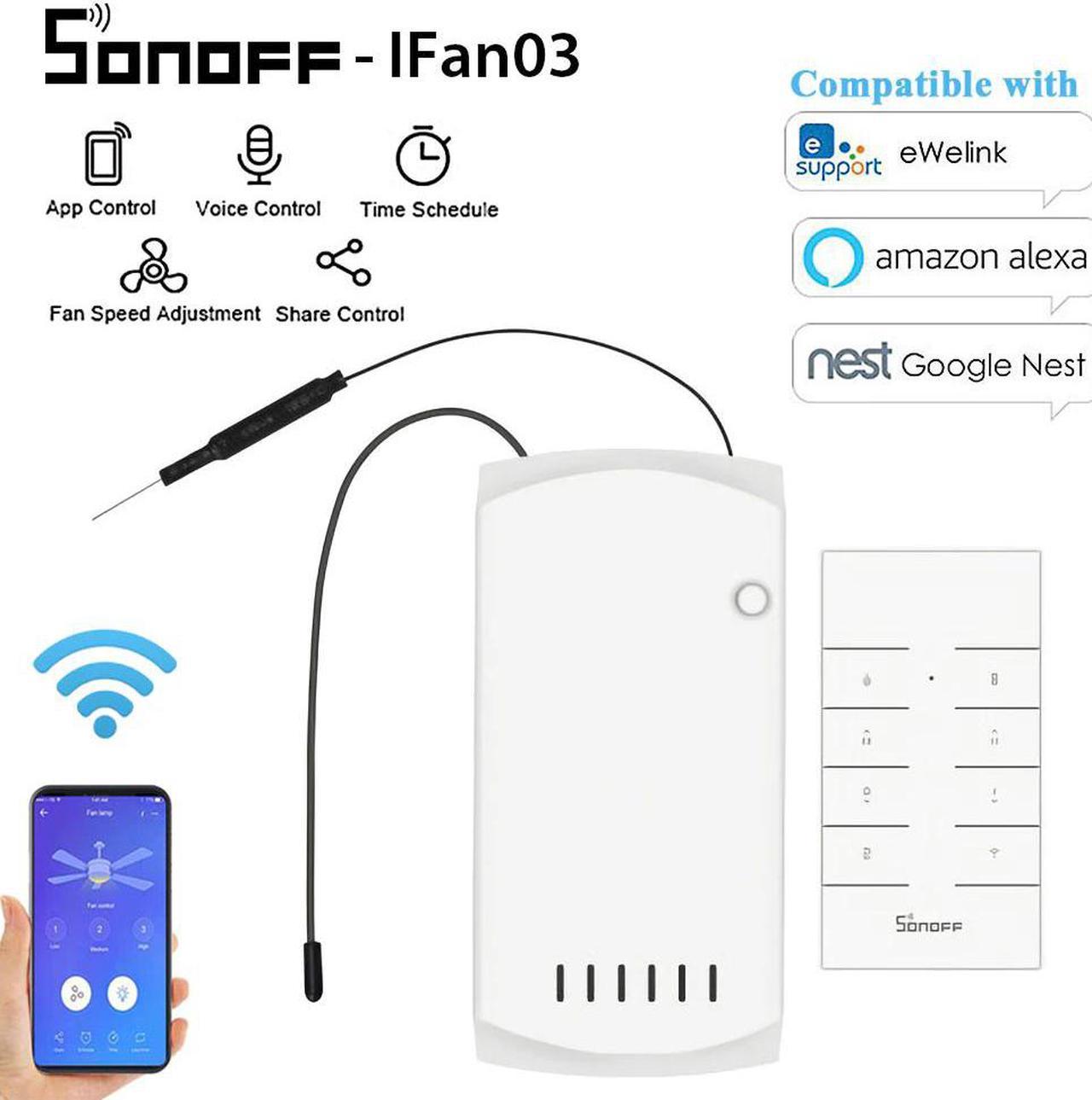 iFan03 Wifi Smart Fan Switch Ceiling Fan Light Controller 433 RF APP Voice Remote Control Adjust Speed Smart Home Module