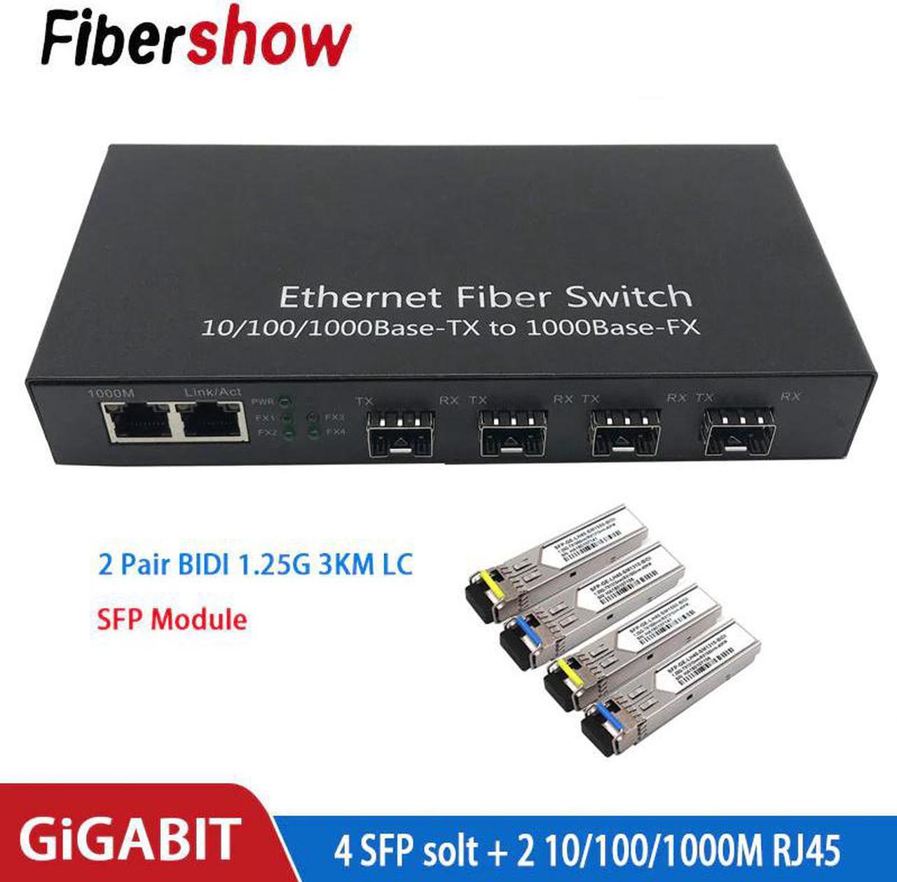 Ethernet switch Fiber Optical Media Converter 4 sfp  2 RJ45 10/100/1000M UTP fiber Port fiber switch