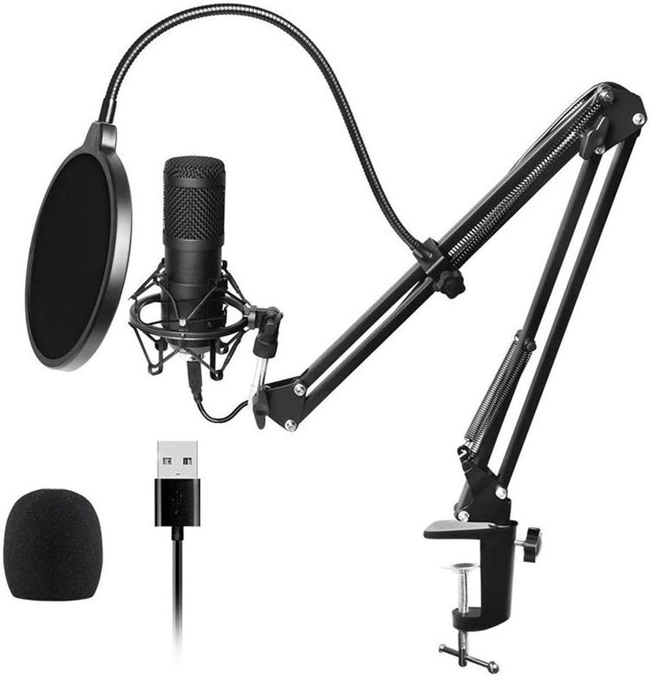 Streaming Podcast Pc Microphone Professional Studio Cardioid Condenser Mic Kit with Sound Card Boom Arm Shock Mount Filter,