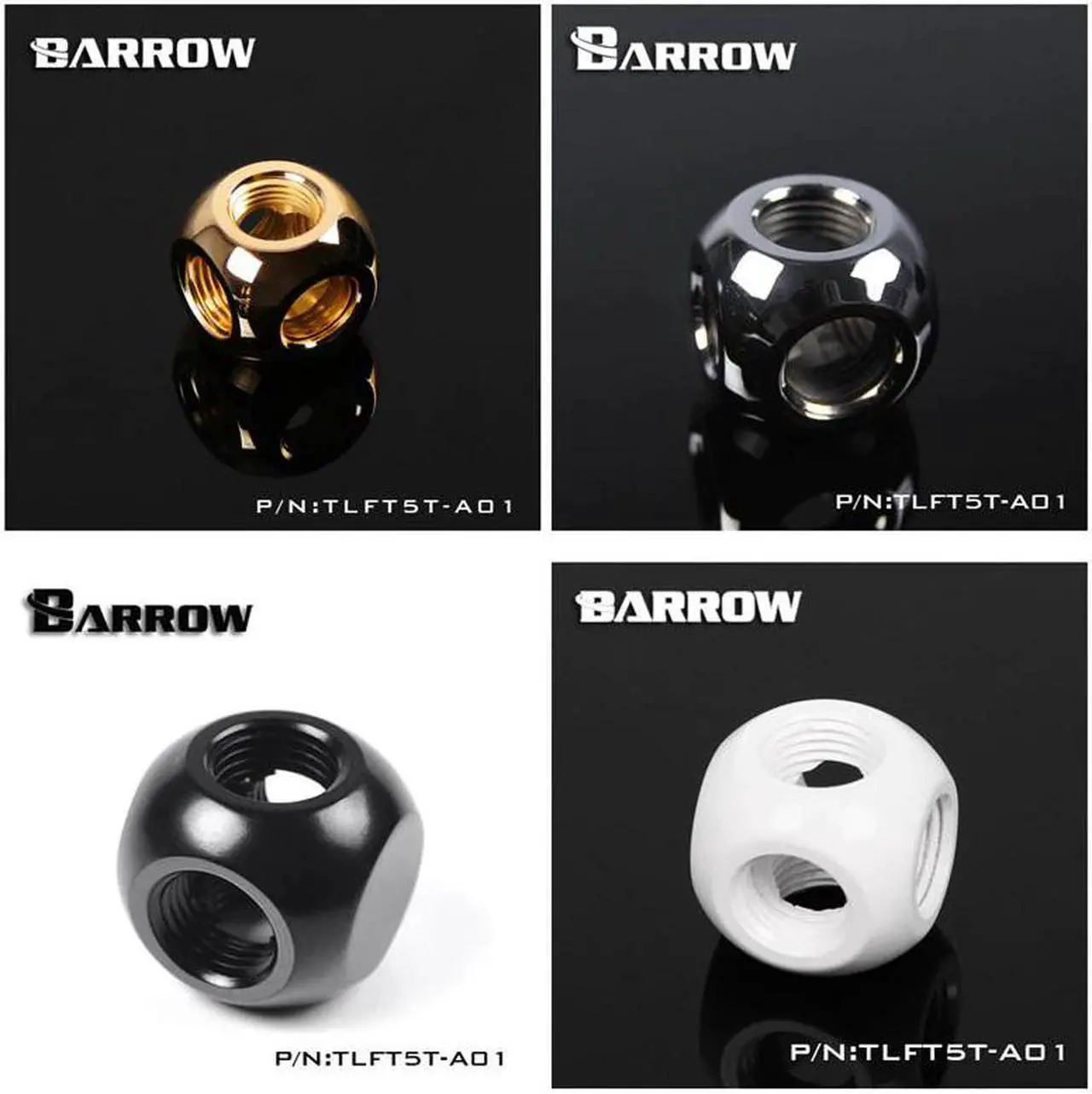 Main image of G1/4" Metal Ball Cube Shape 3 4 5 Ways Coppor Stone Connector Water Cooling