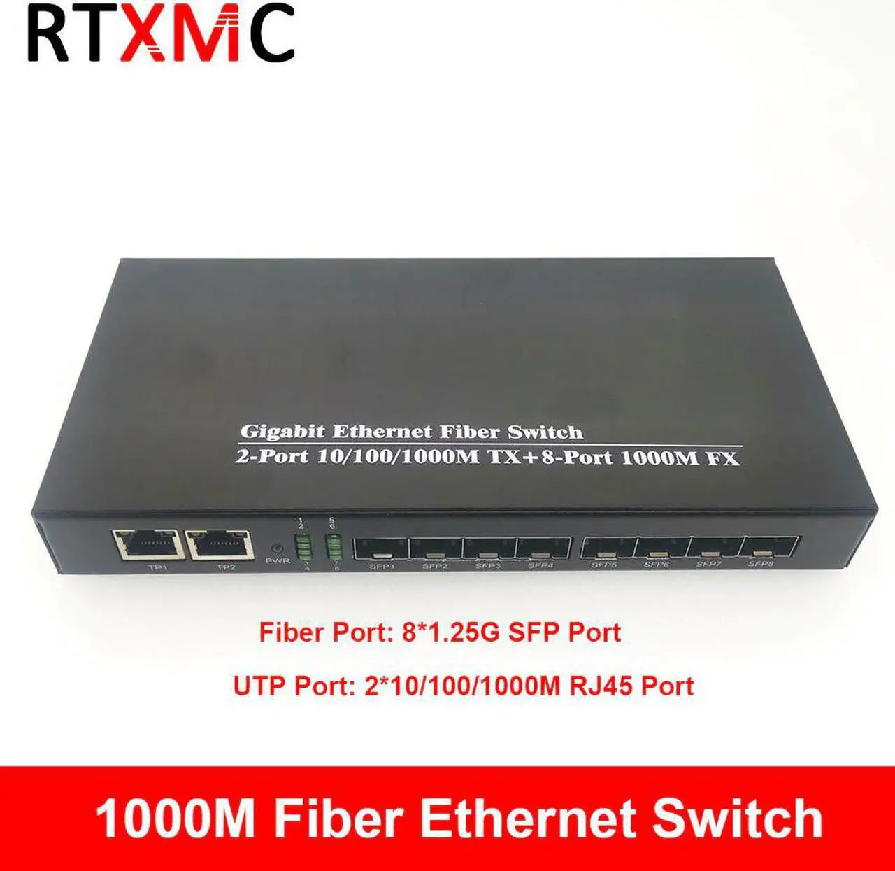 Main image of 8SFP&2UTP Gigabit Ethernet switch Ethernet Fiber Optical Media Converter 8*SFP and 2*RJ45 Port 10/100/1000M & 8*Port 1.25G SFP