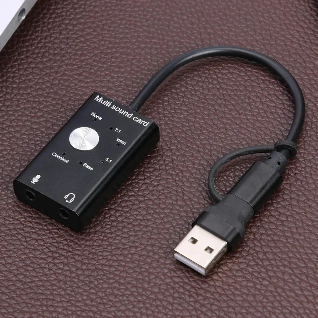 Alt view image 4 of 5 - 7.1 5.1 USB External Sound Card USB2.0+ Type C to 3.5mm Jack Headphone Microphone Audio Adapter for Windows Mac Linux Android