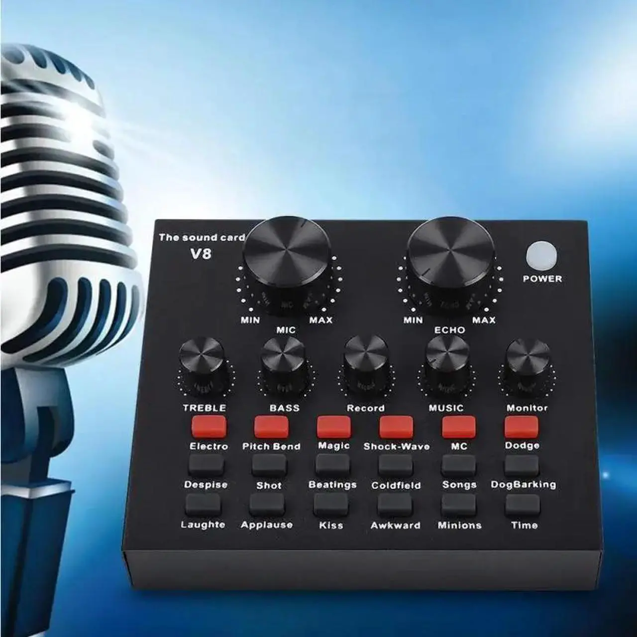 Alt view image 2 of 5 - Sound Card Audio USB 5.0 Headset Microphone Webcast Live Sound Card 12 Sound Effects 10 Modes Sound Card for Phone Computer