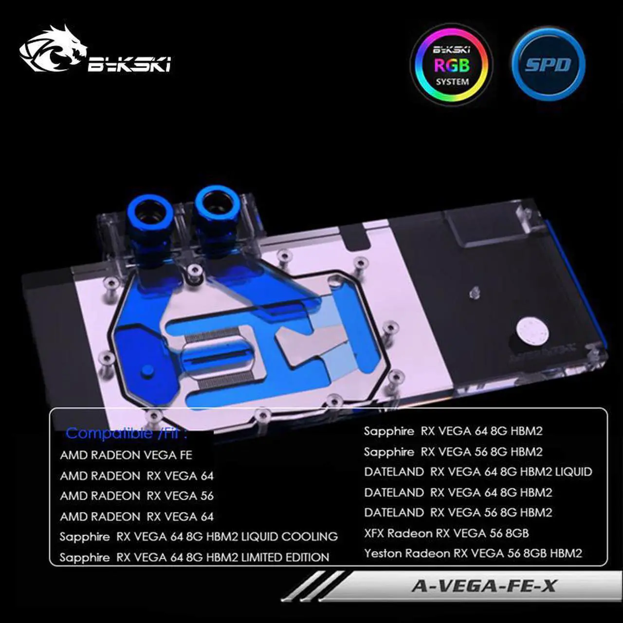 Main image of Water Block For AMD RADEON RX VEGA 56/64, RX VEGA 64 8G HBM2/DATELAND RX VEGA 64 8G HBM2, Radeon,A-VEGA-FE-X