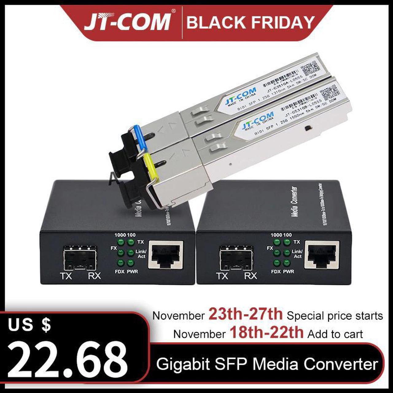 Media Converter SFP Transceiver Module 5KM 1000Mbps Fast Ethernet RJ45 to Fiber Optic switch 2 port SC Single Mode