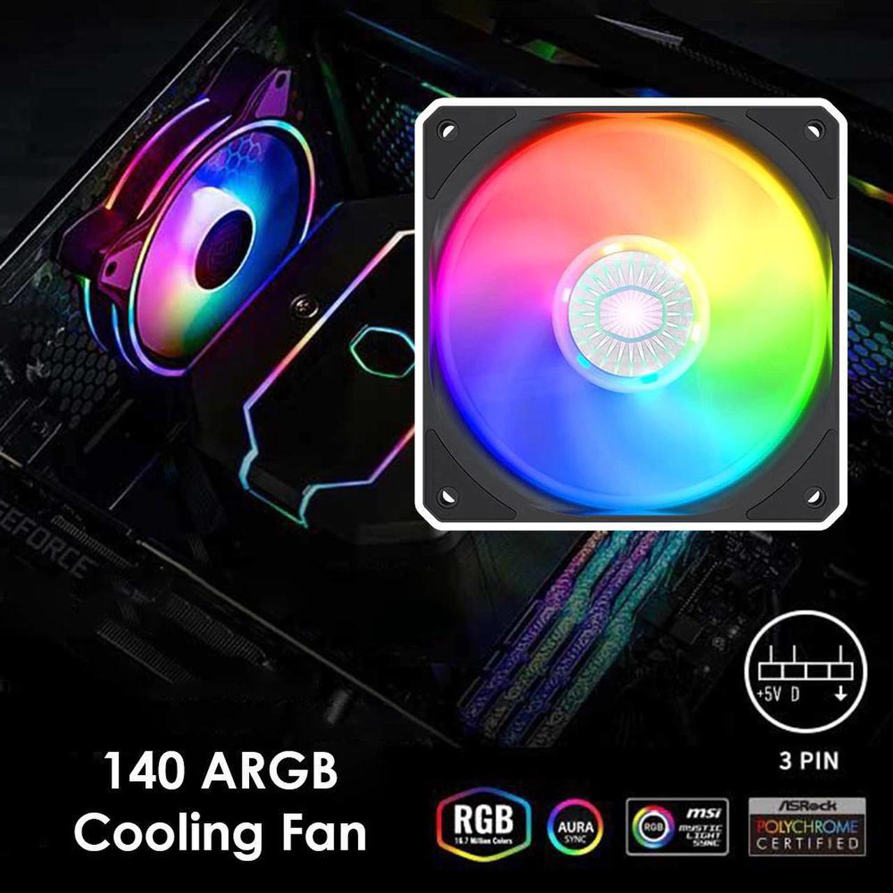 140mm Addressable RGB LED Chassis Cooling Fan ARGB LED PC Case Fan for Computer Water Cooling System Waterblock