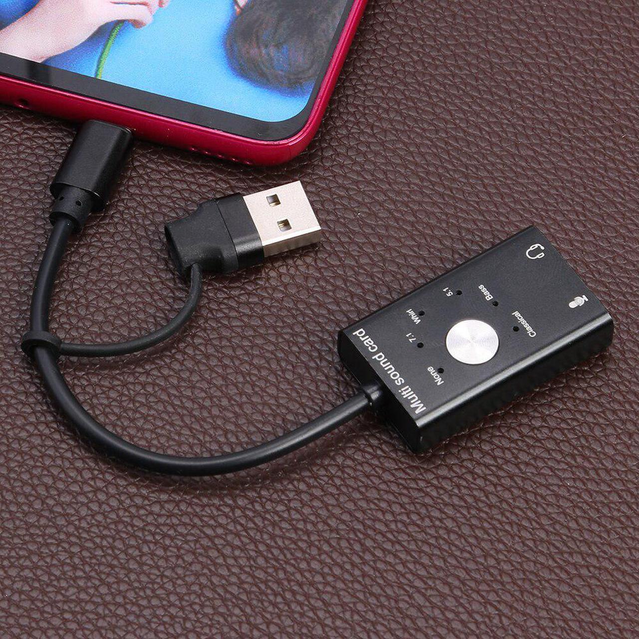Alt view image 3 of 5 - For Win Mac Linux Android, USB 2.0 + Type C to 3.5mm jack external sound card audio adapter