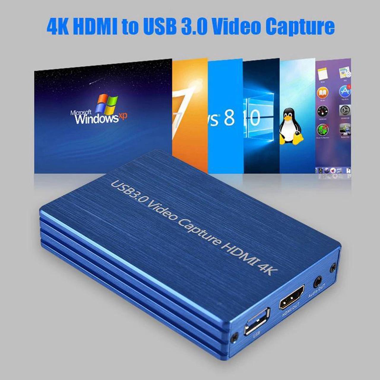 4K HDMI to USB 3.0 Video Capture Card +Type-C to Usb3.0 Converter for  Pro(Blue)