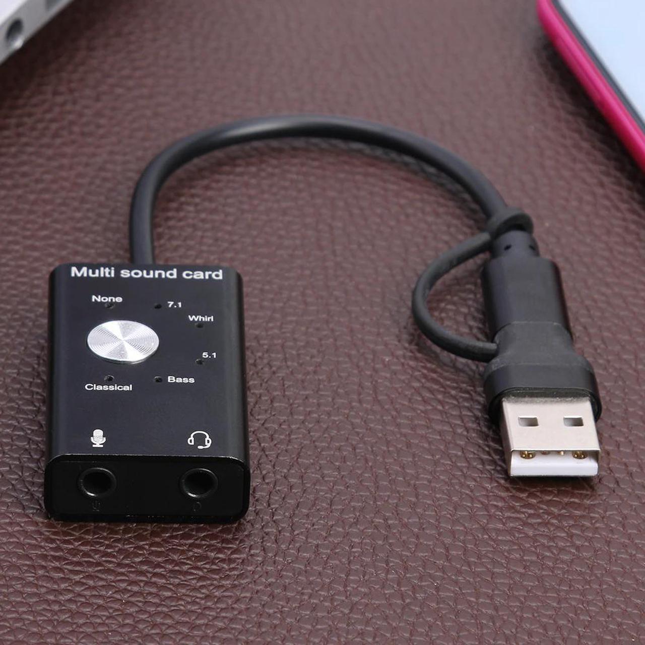 Alt view image 5 of 5 - For Win Mac Linux Android, USB 2.0 + Type C to 3.5mm jack external sound card audio adapter