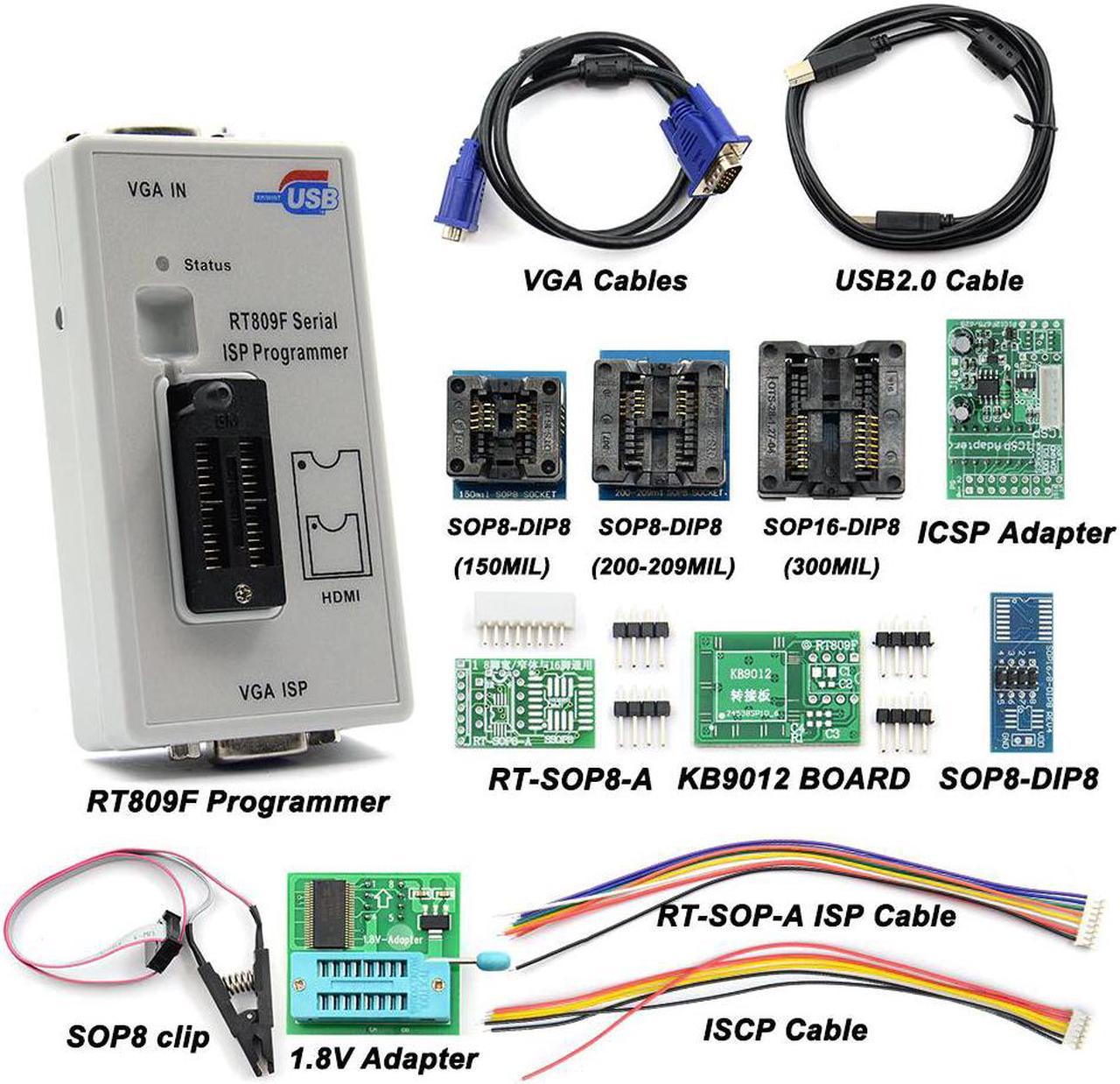 Serial ISP Programmer Tool +12 Items +1.8V Adapter +SOP8 Test Clip +ISP cable EPROM FLASH VGA ISP