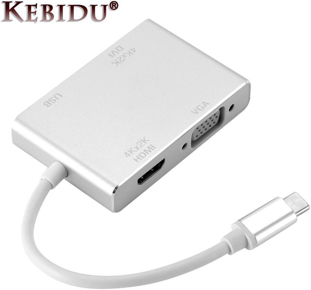 4 in 1Type C Male to HDMI+VGA+DVI+USB 3.0 Female Video Adapter Aluminium Adapter 4K 1080P Converter For Macbook