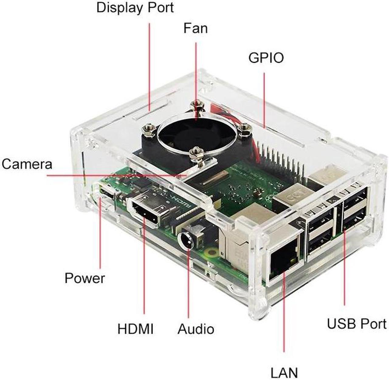 Alt view image 2 of 5 - Case for Raspberry Pi 3 Model B+/Raspberry Pi 3 Transparent Box Cover Shell with Cooling Fan for Raspberry Pi