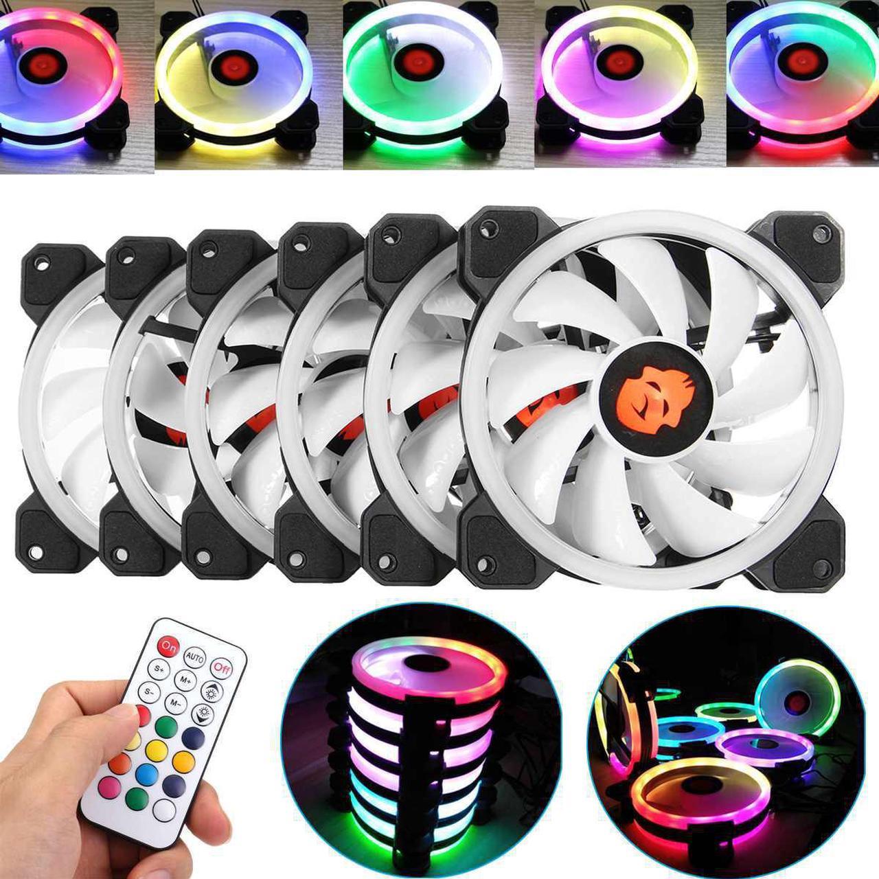 6pcs PC Cooling Fan RGB Cooling Fan Adjust LED 120mm Quiet IR Remote Computer Cooler Cooling RGB Case Fan For Computer Case CPU