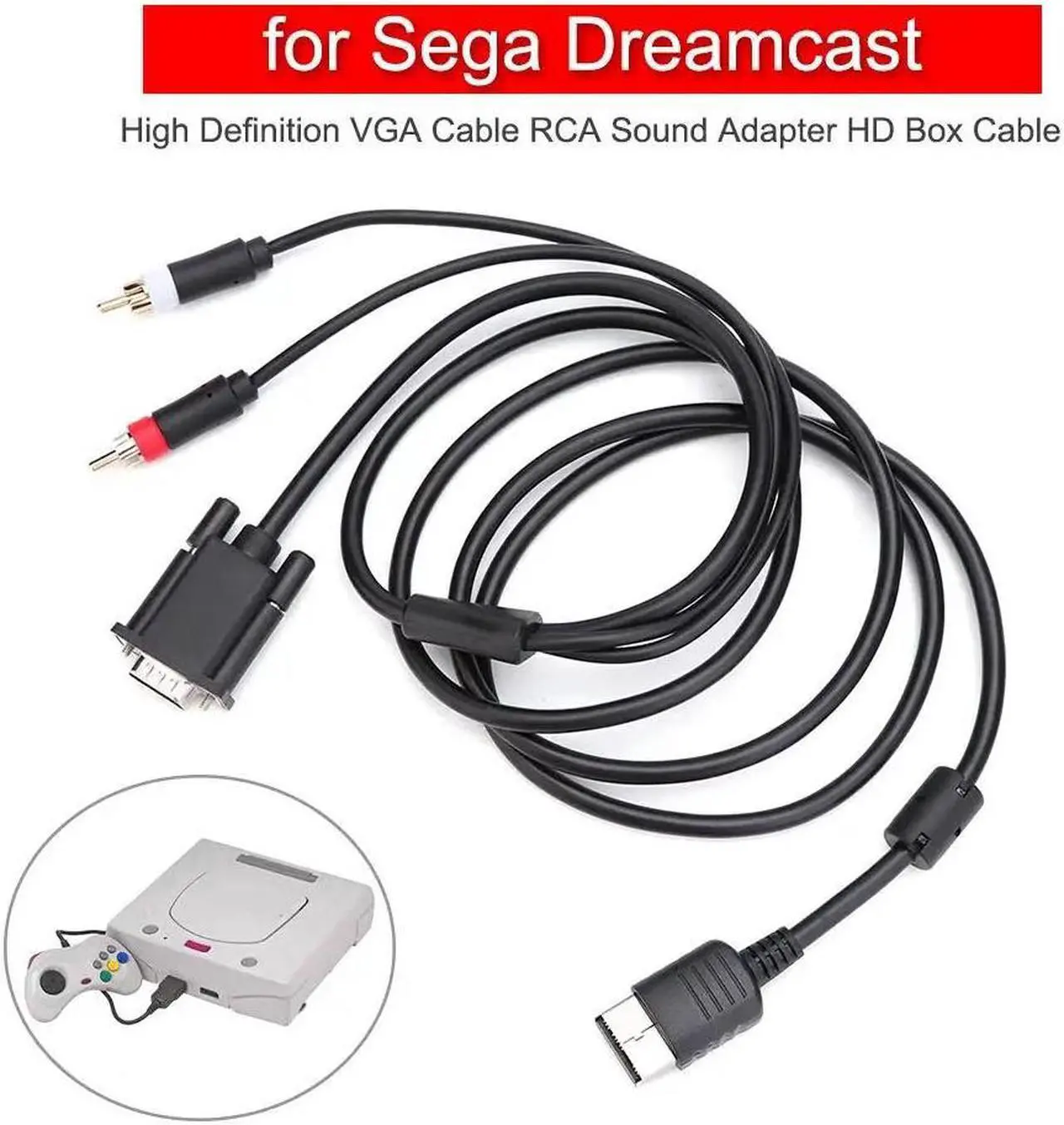 Main image of Definition VGA Cable RCA Sound Adapter HD Box Cable Audio Video Lines Cord Wires for Sega Dreamcast Gaming Console