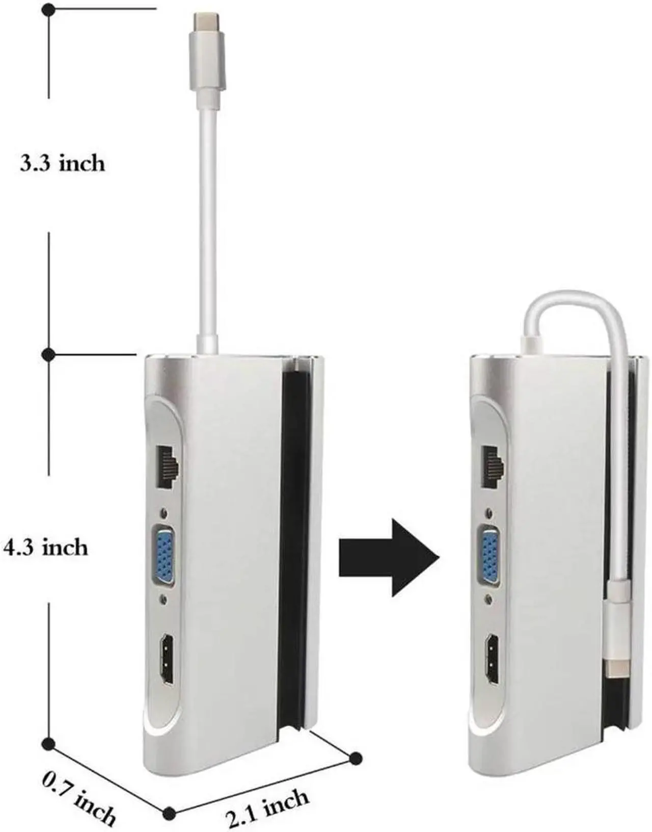 Alt view image 5 of 5 - 7 in 1 USB-C USB 3.1 Type C to 4K HDMI VGA Rj45 Gigabit Ethernet 3 USB 3.0 Port PD Charging Adapter Dock Holder Hub