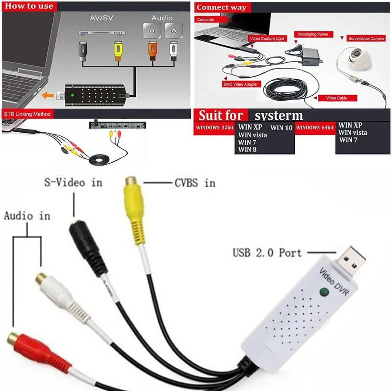 Alt view image 4 of 5 - USB 2.0 to RCA cable adapter converter Audio Video Capture Card Adapter PC CableS For TV DVD VHS capture device 630