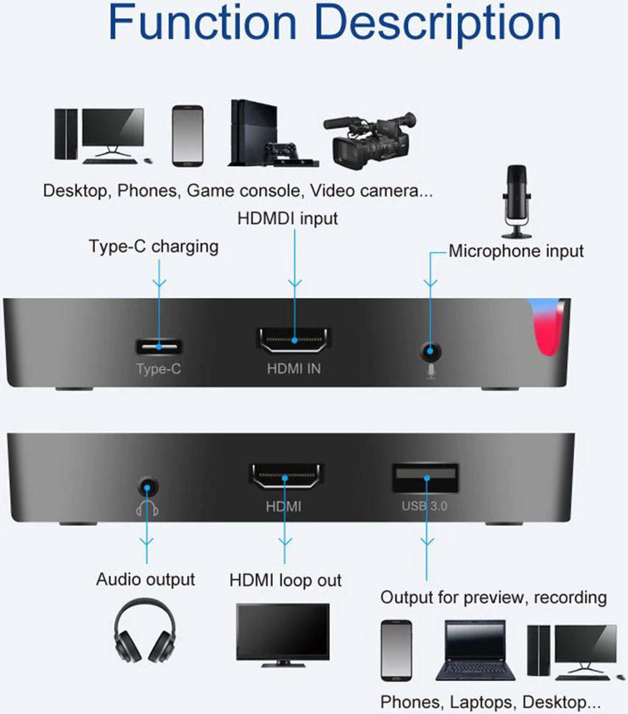 4K Computer 1080p 60Hz Live Streaming HDMI Video Capture Card Broadcast UAC USB 3.0 Recording Game Conference Plug And Play UVC