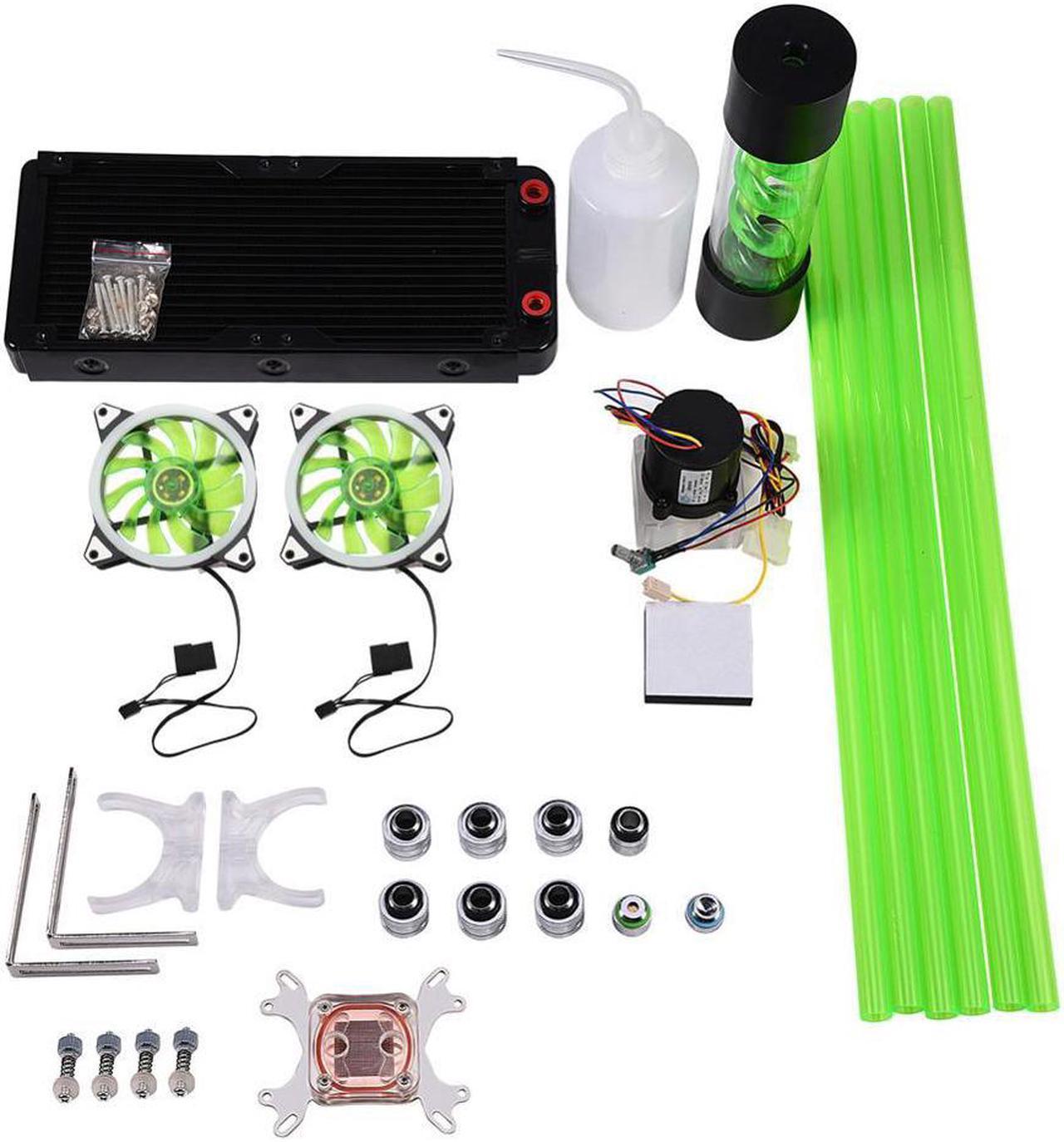 PC Water Cooling Kit 240mm Heat Sink + CPU Water Block + Water Pump + Cylindrical Water Reservoir + Rigid Tubes + LED Fan