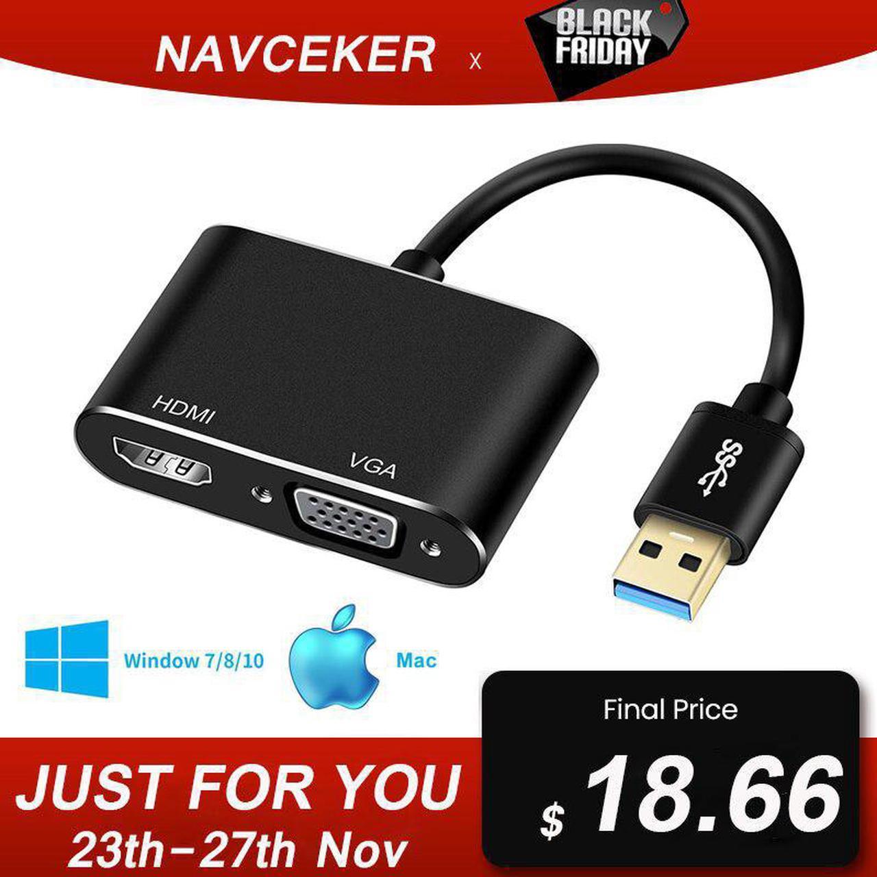 2020 Best USB  to HDMI VGA Converter 1080P USB 3.0 HDMI VGA Adapter Dual Display Support HDMI VGA Sync Output for Windows7/8/10