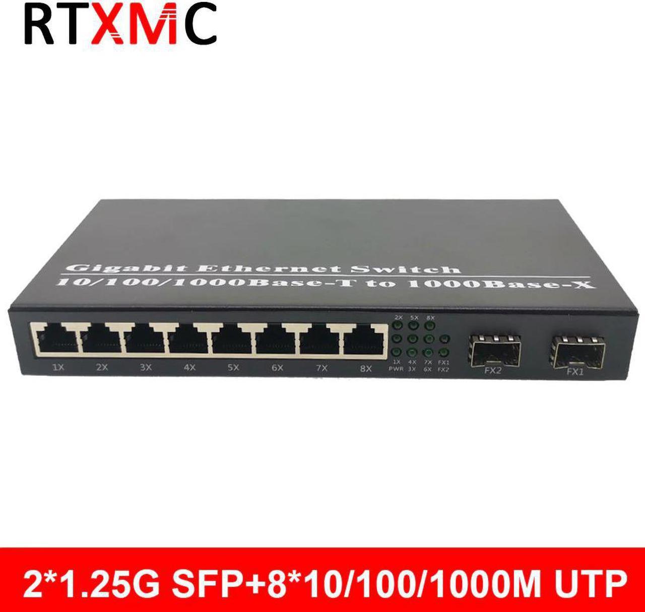 2SFP 8RJ45 2G8E Gigabit Media Converter 10/100/1000M Ethernet Converter Transceiver fiber optical switch