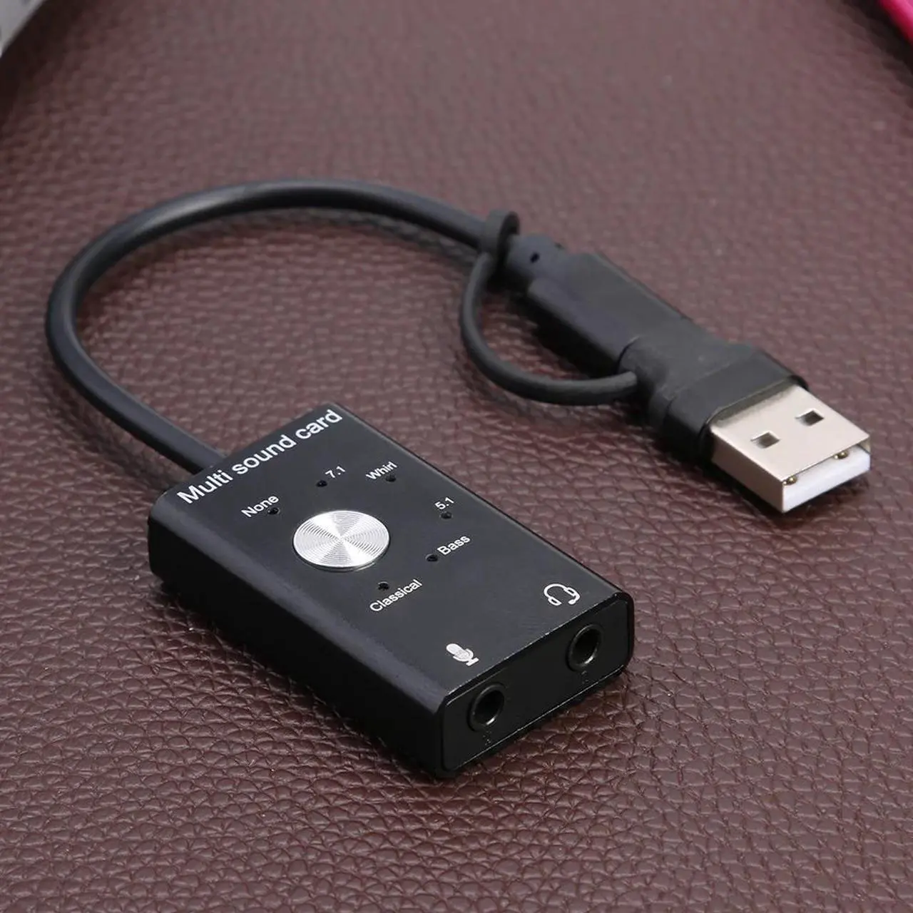 Alt view image 5 of 5 - 7.1 5.1 USB External Sound Card USB2.0+ Type C to 3.5mm Jack Headphone Microphone Audio Adapter for Windows Mac Linux Android