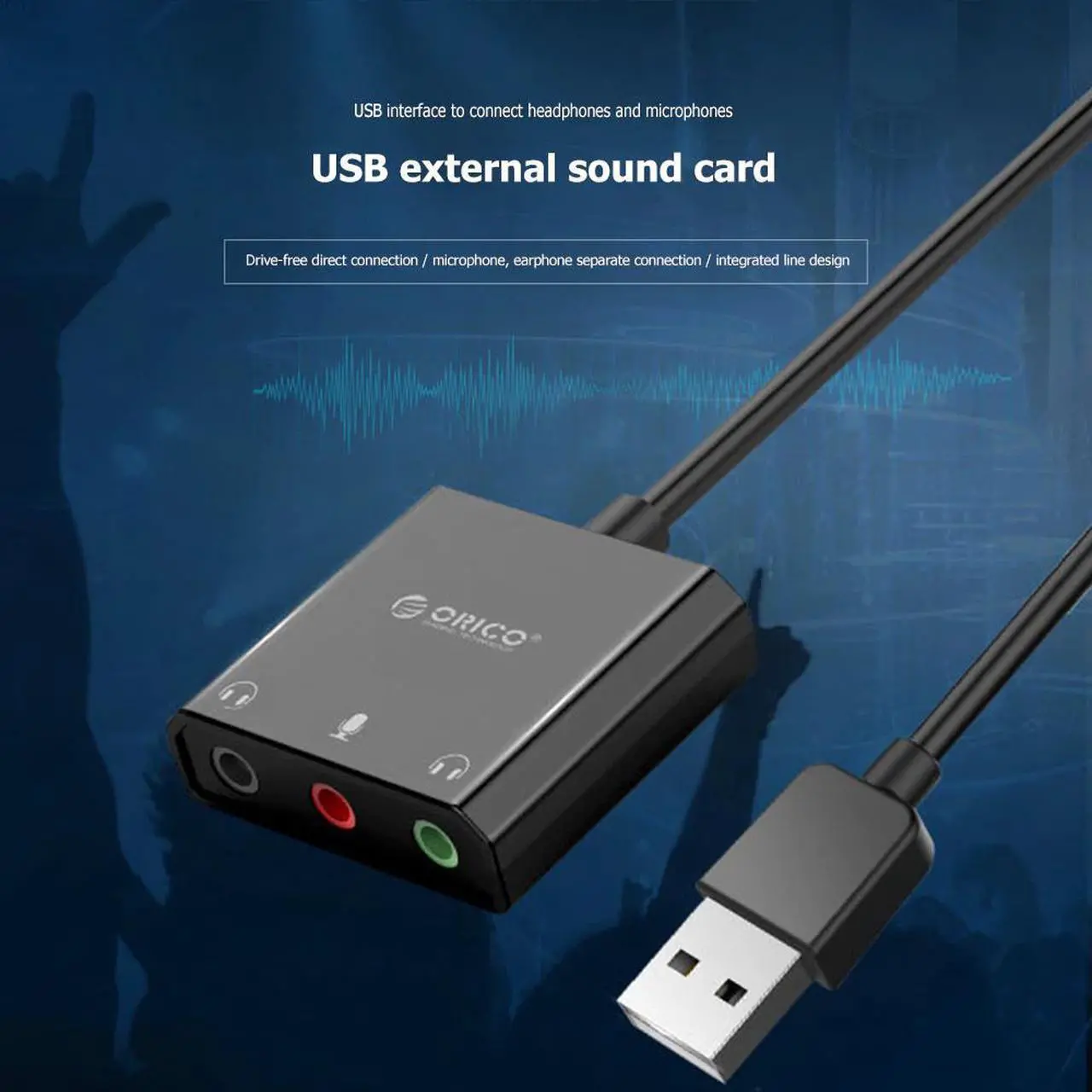 Alt view image 2 of 5 - USB 2.0 External Sound Card 3.5mm Microphone Audio Adapter 3 Ports Output Drive  Soundcard For Laptop PC PS4 Headset