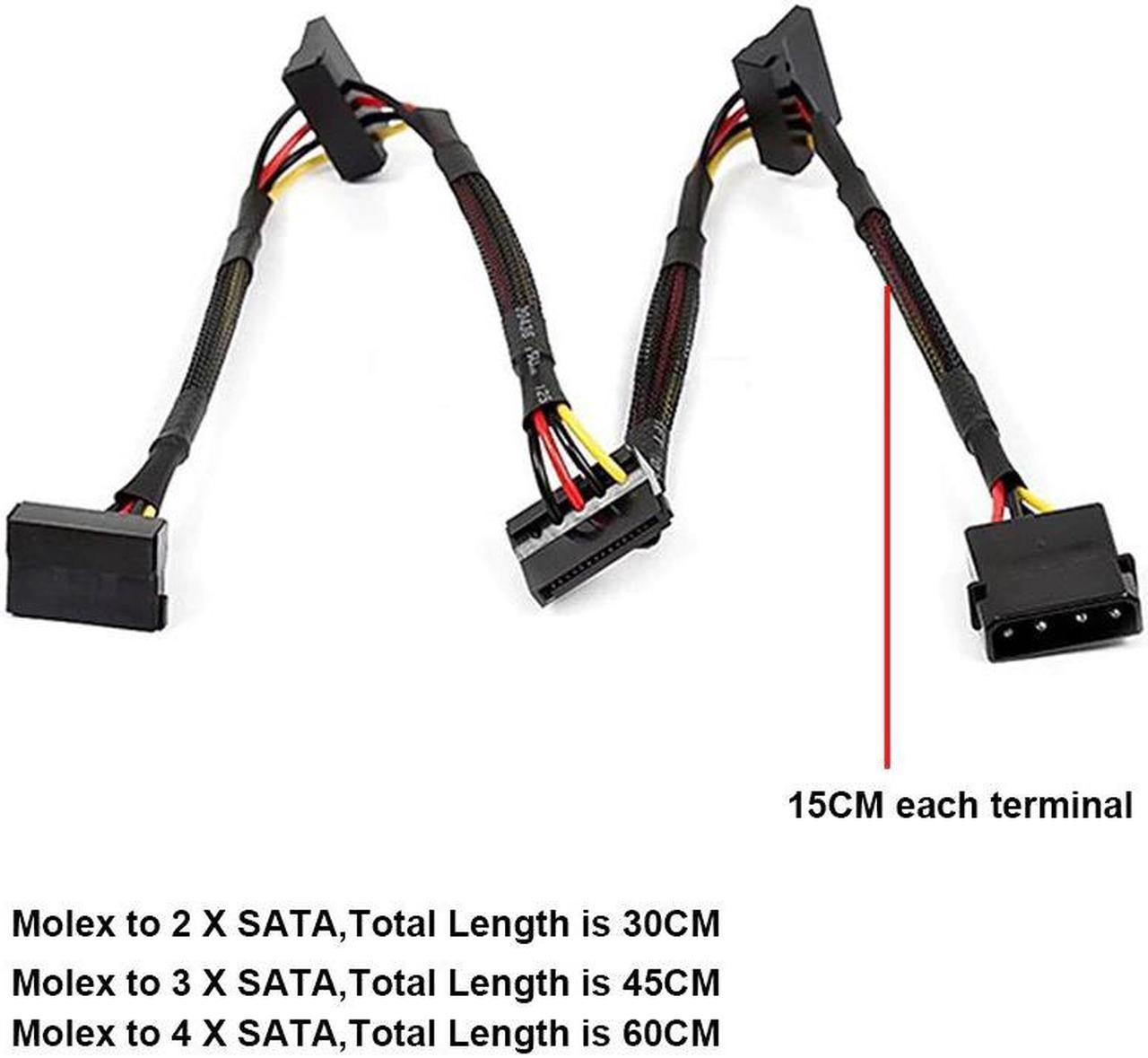 Alt view image 5 of 5 - 4pin to 2 3 4 SATA Power Splitter Sleeve Cable, 4 pin 90 Degree SATA Adapter Power Connector Spliter 4 HDD Hard Drive