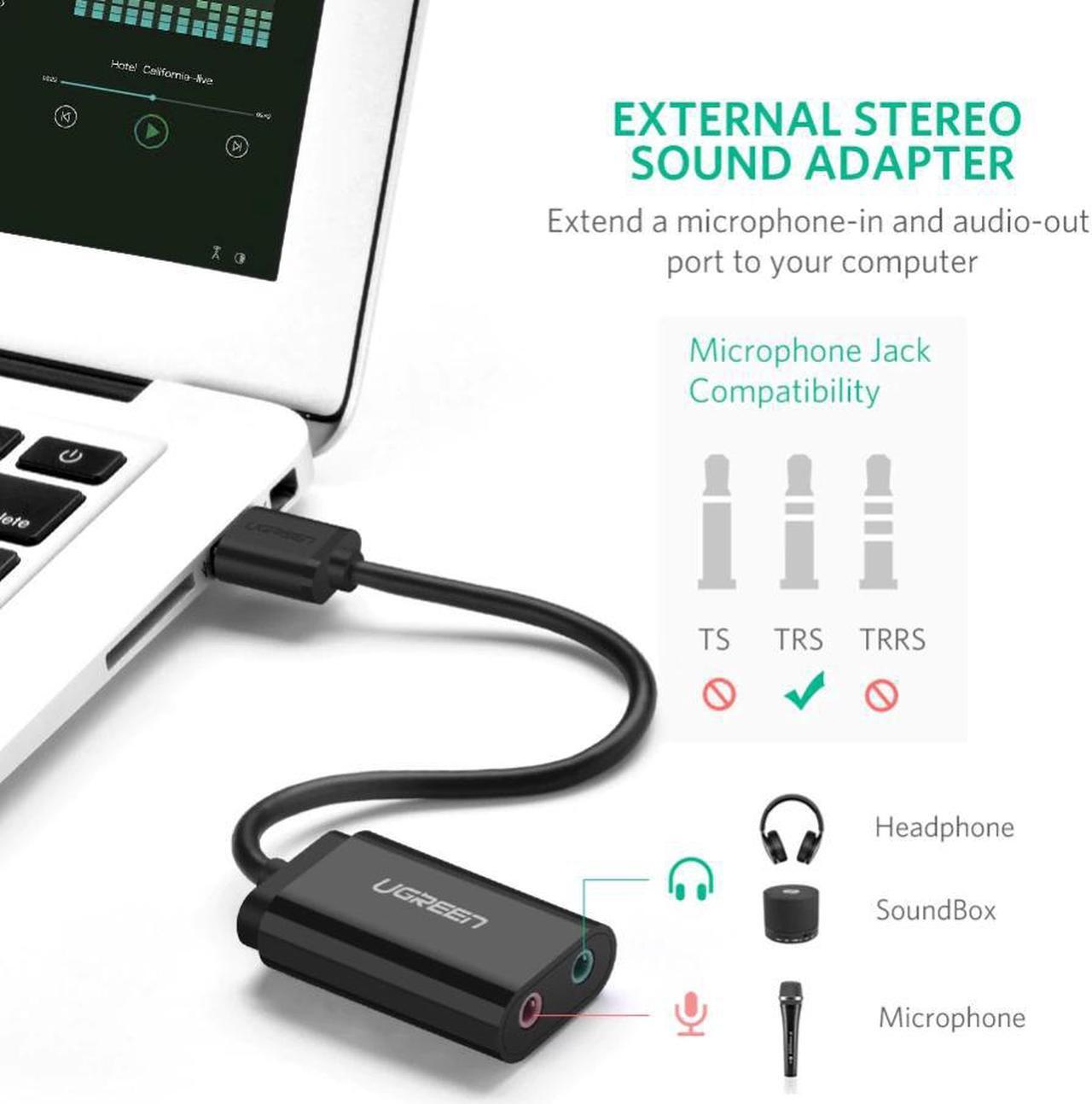 Alt view image 2 of 5 - Sound Card External 3.5mm USB Adapter USB to Microphone Speaker Audio Interface for PS4 Pro Computer USB Sound Card