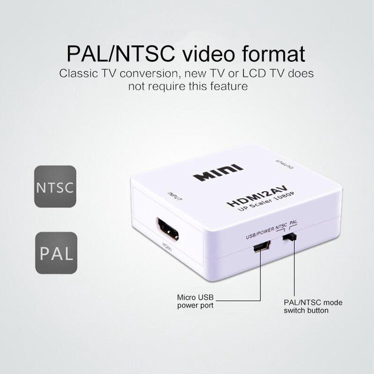 1PC HDMI TO AV Scaler Adapter HD Video Composite Converter Box HDMI To RCA AV/CVSB L/R Video 1080P Mini HDMI2AV Support NTSC