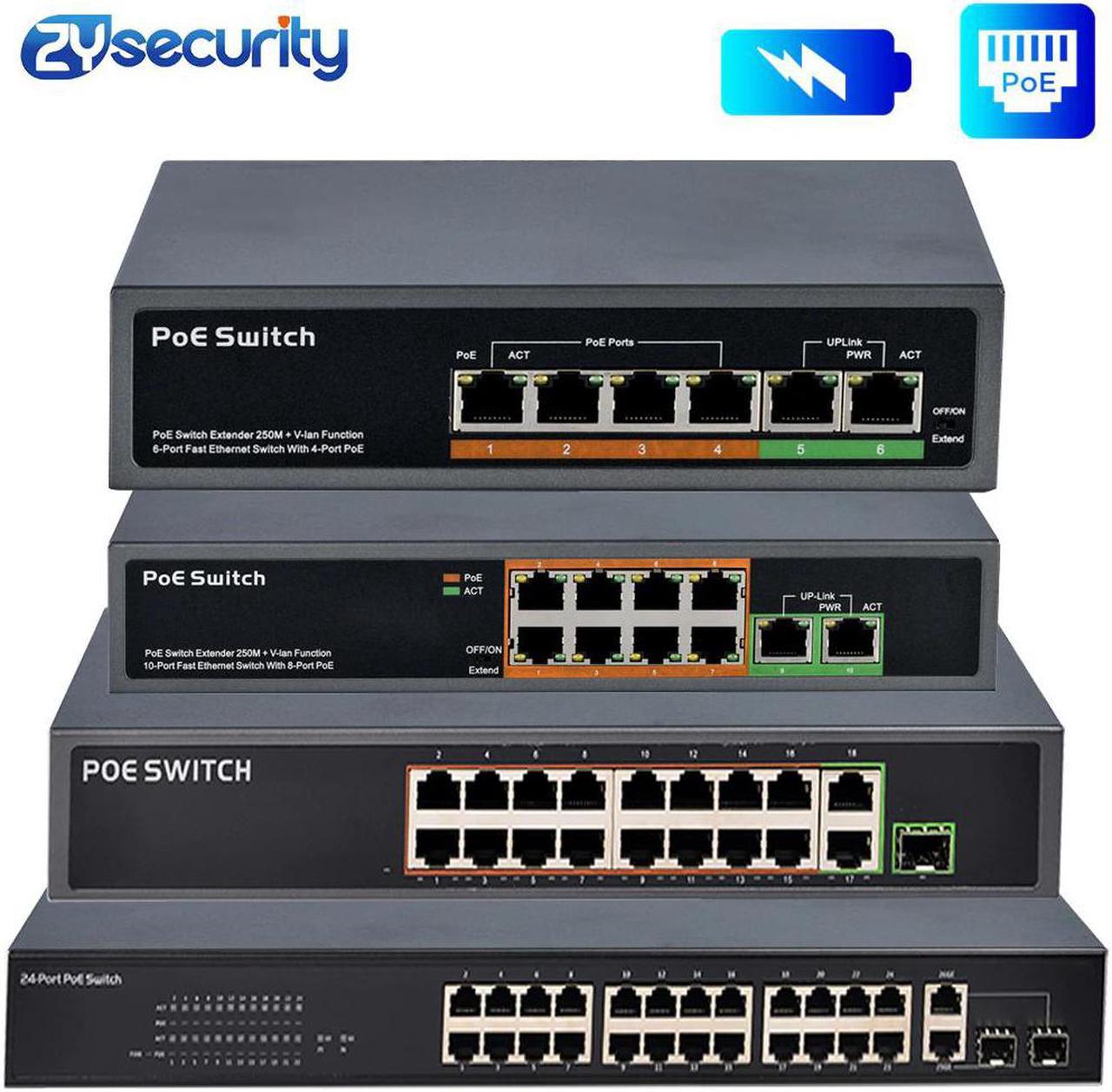 4 8 16 24 Port Network Ethernet Poe Switch Gigabit 48V Wireless AP 250M IEEE 802.3 af/at Power over Ethernet for PoE Camera IP