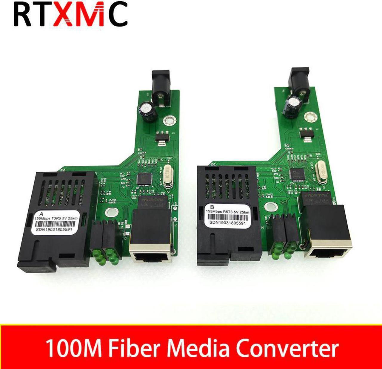 10Pairs 100M Optical Fiber Media Converter Fiber Transceiver Single Fiber Converter 25km SC 10/100M Singlemode Single Fiber PCBA