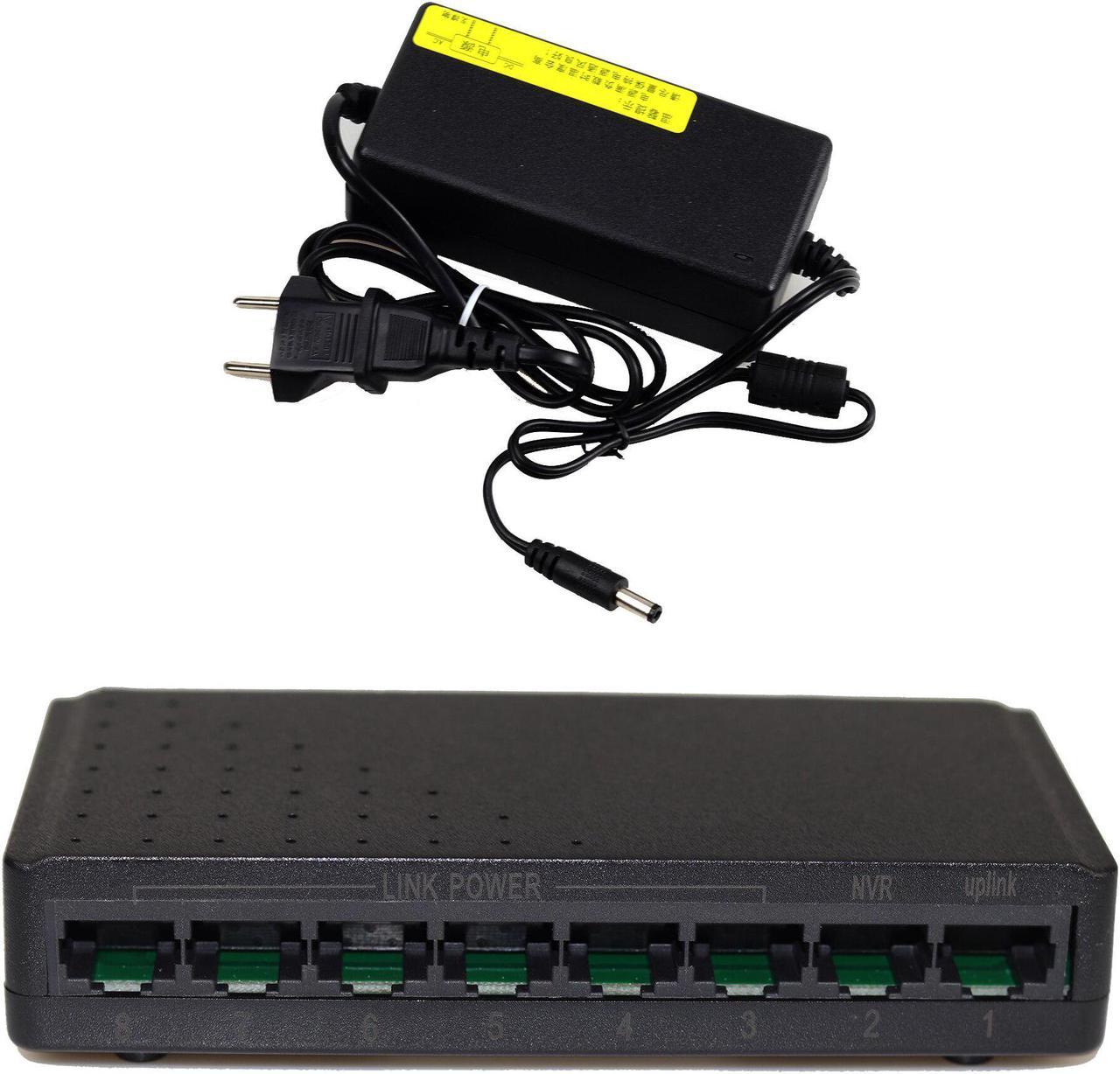 8 Port POE Switch Ethernet 108W 24V Network IP Cameras Wireless AP 6 + 2 PoE Splitter HUB 10/100Mbps