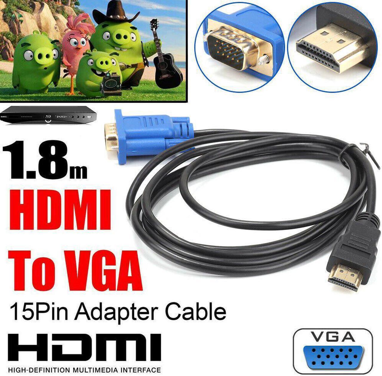 1.8m Hdtv Hdmi Gold Male To Vga Hd-15 Male Cable 1080p High Quality Display Port To Vga Converter Adapter For Pc Laptop