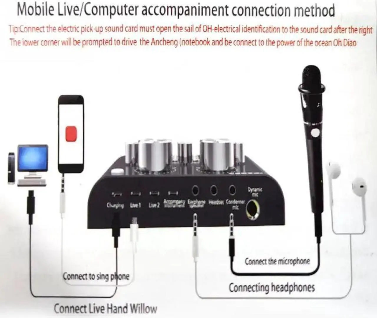 Alt view image 5 of 5 - Sound Card Audio USB 5.0 Headset Microphone Webcast Live Sound Card 12 Sound Effects 10 Modes Sound Card for Phone Computer