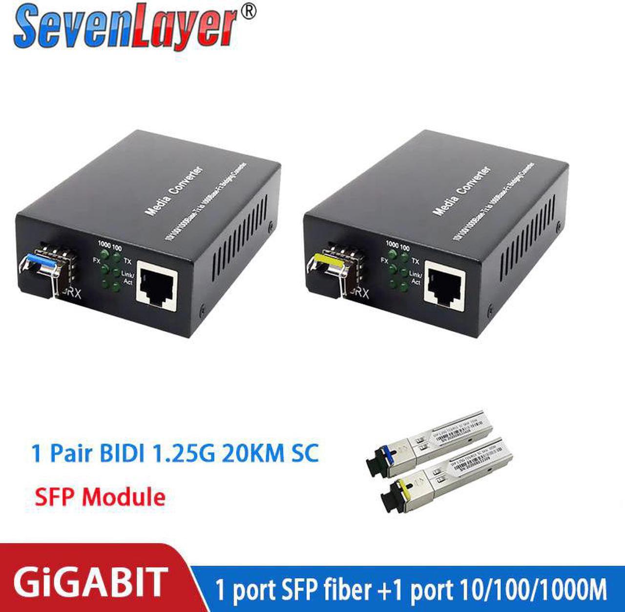 Media Converter SFP Transceiver Module 20KM 1000Mbps Fast Ethernet RJ45 to Fiber Optic switch 2 port LC Mode  2PCS