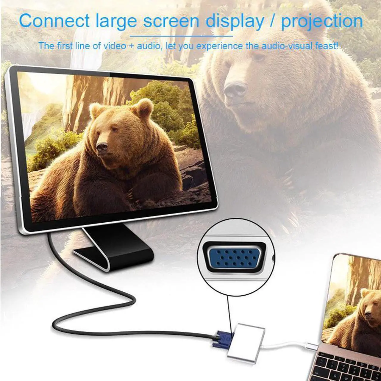 Alt view image 4 of 5 - Type C to Female VGA Adapter Cable USBC USB 3.1 to VGA Adapter for Macbook 12 inch Chromebook Pixel Lumia 950XL Usb C Hub