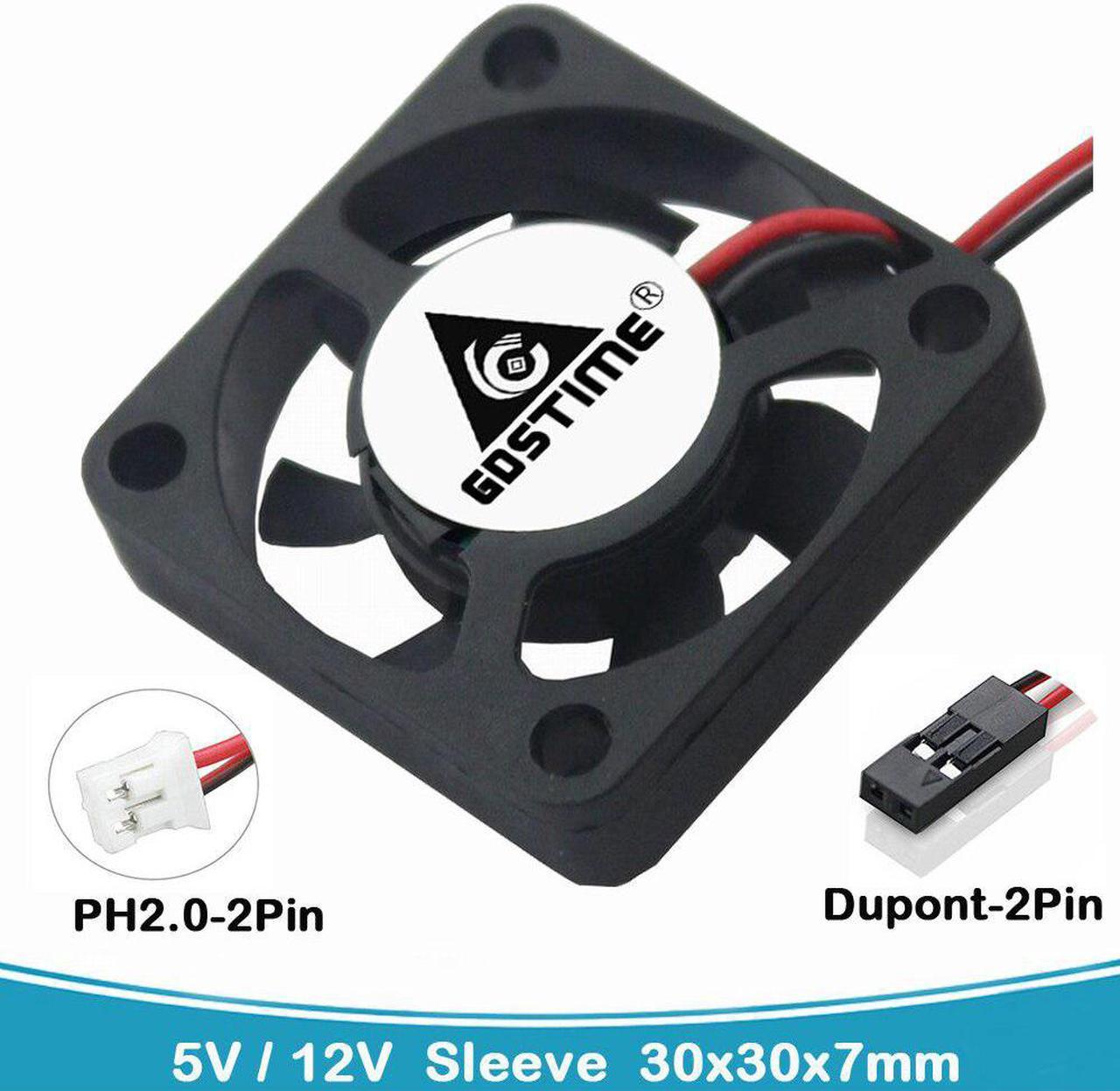 2pcs  30x30x7mm DC Fan 12V 5V 3cm 30mm Cooler 3007 2Pin PH2.0 Dupont Connector DC Brushless Mini Cooler Cooling Fan