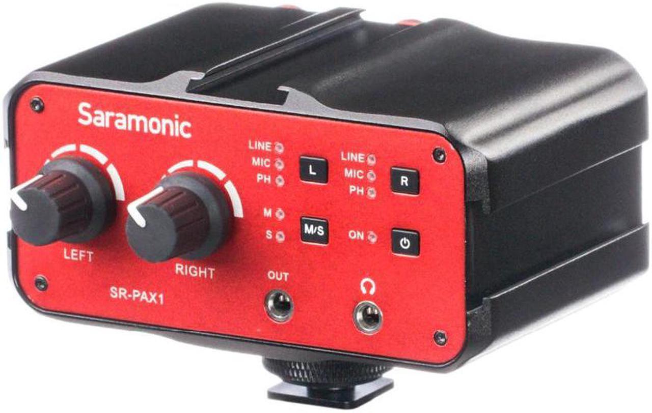 DSLR Preamp,Audio Mixer,  SR-PAX1 Microphone Adapter with Phantom Power, Dual XLR, 6.3mm, & 3.5mm Inputs + 3.5mm Output