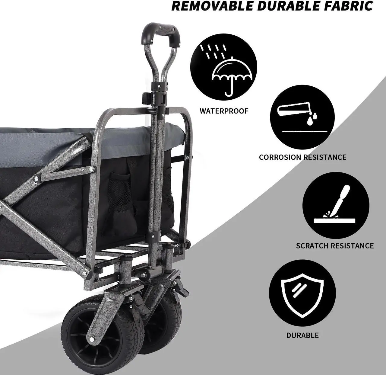 Alt view image 2 of 7 - Heavy Duty 350 Lbs Capacity Collapsible Wagon, Outdoor Folding Camping Wagons, Grocery Portable Utility Cart, Adjustable Rolling Carts, All Terrain Sports Wagon with Big Wheels, Beach Wagon