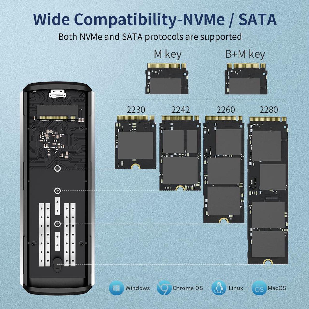 Alt view image 4 of 8 - M.2 NVMe+SATA SSD Enclosure Adapter, USB C 3.1 Gen 2 10Gbps NVMe PCIe/SATA (NGFF) M-Key(B+M Key), ANKMAX UC312M2 Support UASP Trim for SSD, Tool-Free Aluminum Solid State Drive External Enclosure
