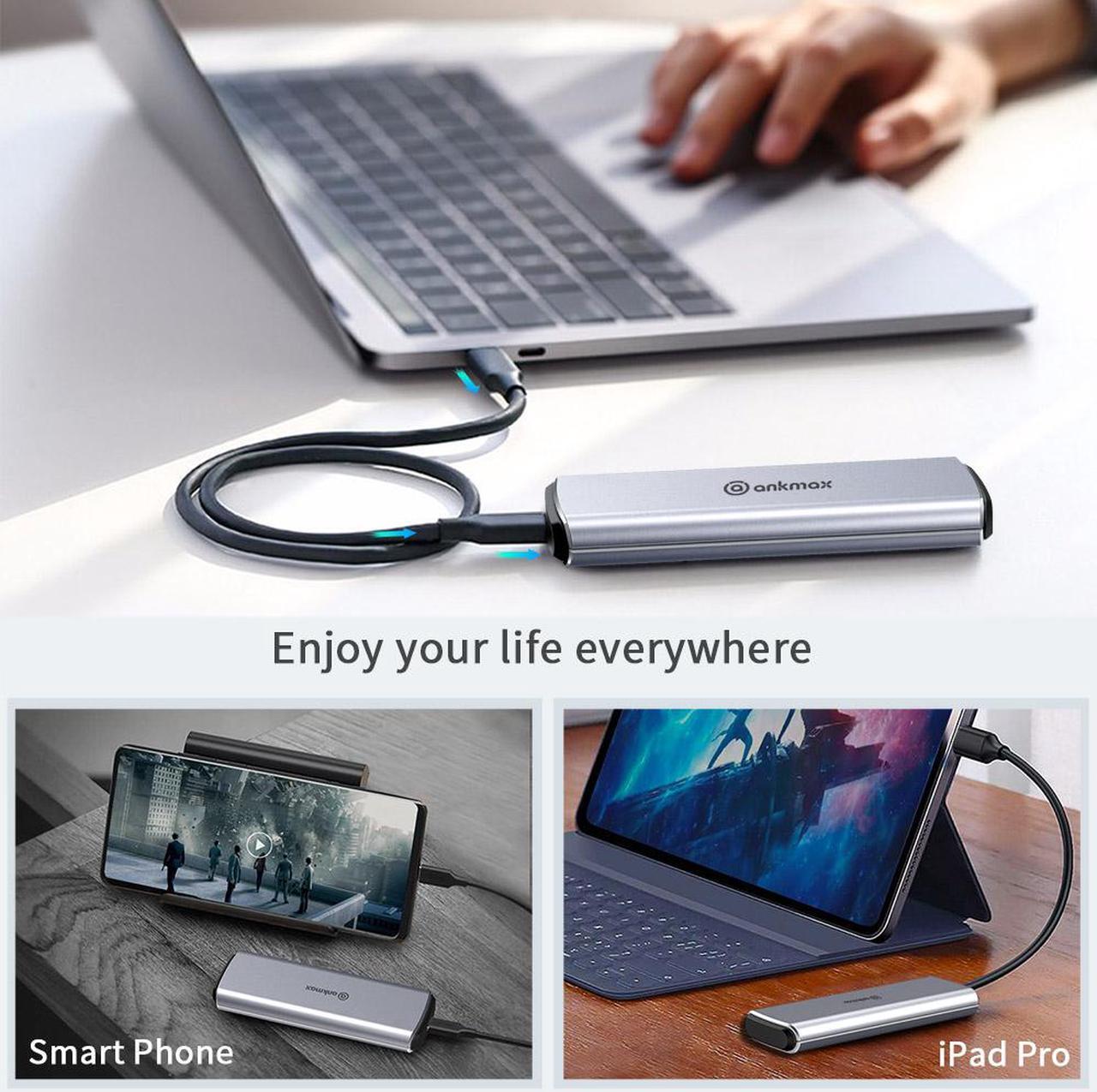 Alt view image 6 of 8 - M.2 NVMe+SATA SSD Enclosure Adapter, USB C 3.1 Gen 2 10Gbps NVMe PCIe/SATA (NGFF) M-Key(B+M Key), ANKMAX UC312M2 Support UASP Trim for SSD, Tool-Free Aluminum Solid State Drive External Enclosure