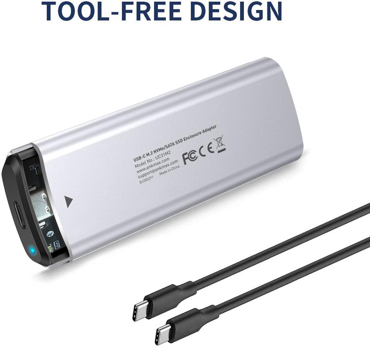 Alt view image 3 of 8 - M.2 NVMe+SATA SSD Enclosure Adapter, USB C 3.1 Gen 2 10Gbps NVMe PCIe/SATA (NGFF) M-Key(B+M Key), ANKMAX UC312M2 Support UASP Trim for SSD, Tool-Free Aluminum Solid State Drive External Enclosure